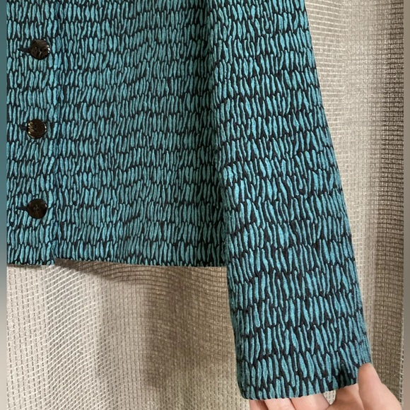 Emil Rutenberg Coat Womens Medium Teal Texture Button-Up Collared Jacket Blazer - Picture 4 of 8
